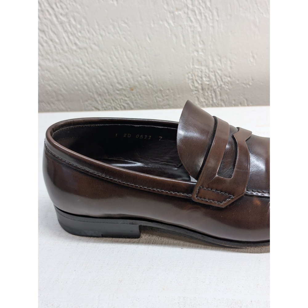 Prada Men's Dress Shoes Square Toe Penny Loafer Brown Leather Sz 7 - Picture 5 of 15